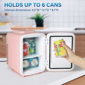 Simple Deluxe Mini Fridge, 4L/6 Can Portable Cooler & Warmer Freon-Free Small Refrigerator Provide Compact Storage for Skincare, Beverage, Food, Cosme