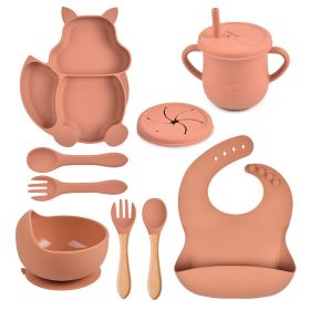 Silicone Squirrel Tableware Baby Silicone Food Supplement Set Baby Spork Integrated Silicone Plate Suit (Option: Y27-Suit)