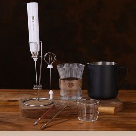 1 Milk Frother With Stand Handheld Frothing Electric Whisk With ; Speed Blender; Milk Froth; Mini Blender And Coffee Blender Froth Smoothie; Latte; (Color: White)
