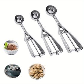 3pcs Cookie Scoop Set, Stainless Steel Ice Cream Scooper With Trigger Release, Large/Medium/Small Cookie Scooper For Baking, Cookie Scoops For Baking (size: 4 +5 + 2.36 Inch)
